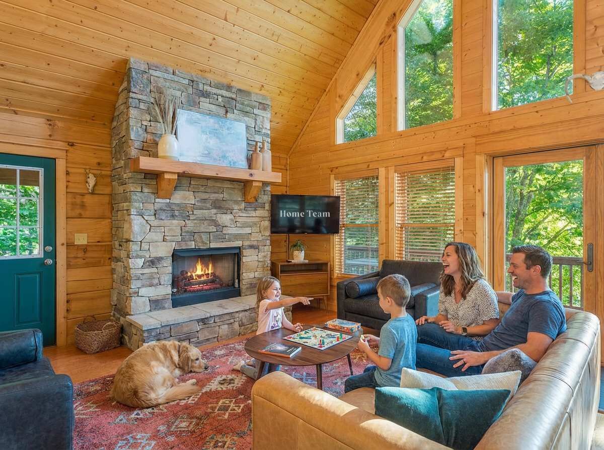 TV, fireplace, video games, stereo