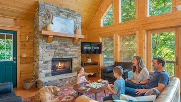 TV, fireplace, video games, stereo