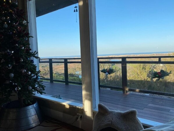 Enjoy a serene coastal view from the comfort of your room, with a deck and a view of the surrounding landscape.