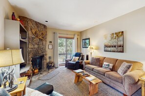 TV, fireplace, DVD player, video library