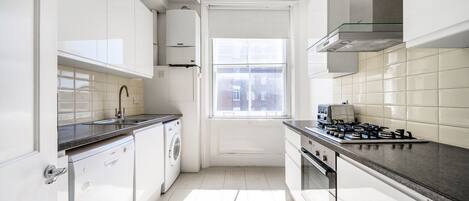 Fridge, microwave, oven, dishwasher