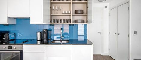 Fridge, microwave, oven, dishwasher