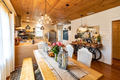 Dining. NEW!!! HOT TUB, sleeps 8, Fire Pit, 3 BDR home downtown