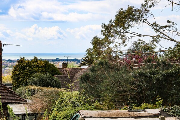 A residential area with a view of the sea, surrounded by trees and vegetation. - Karibu (Worthing)
