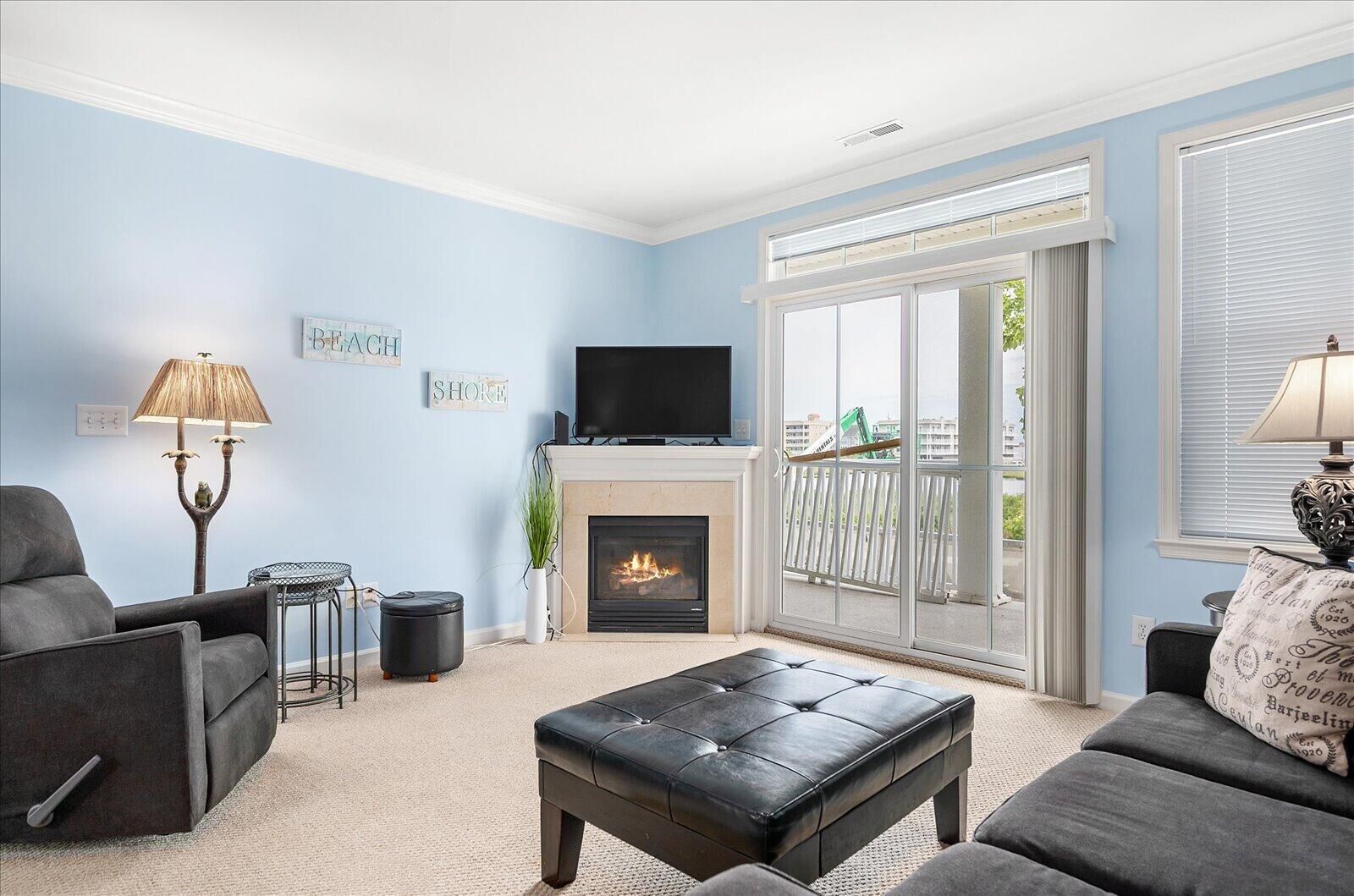 TV, fireplace