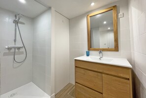 Shower, hair dryer, toilet paper