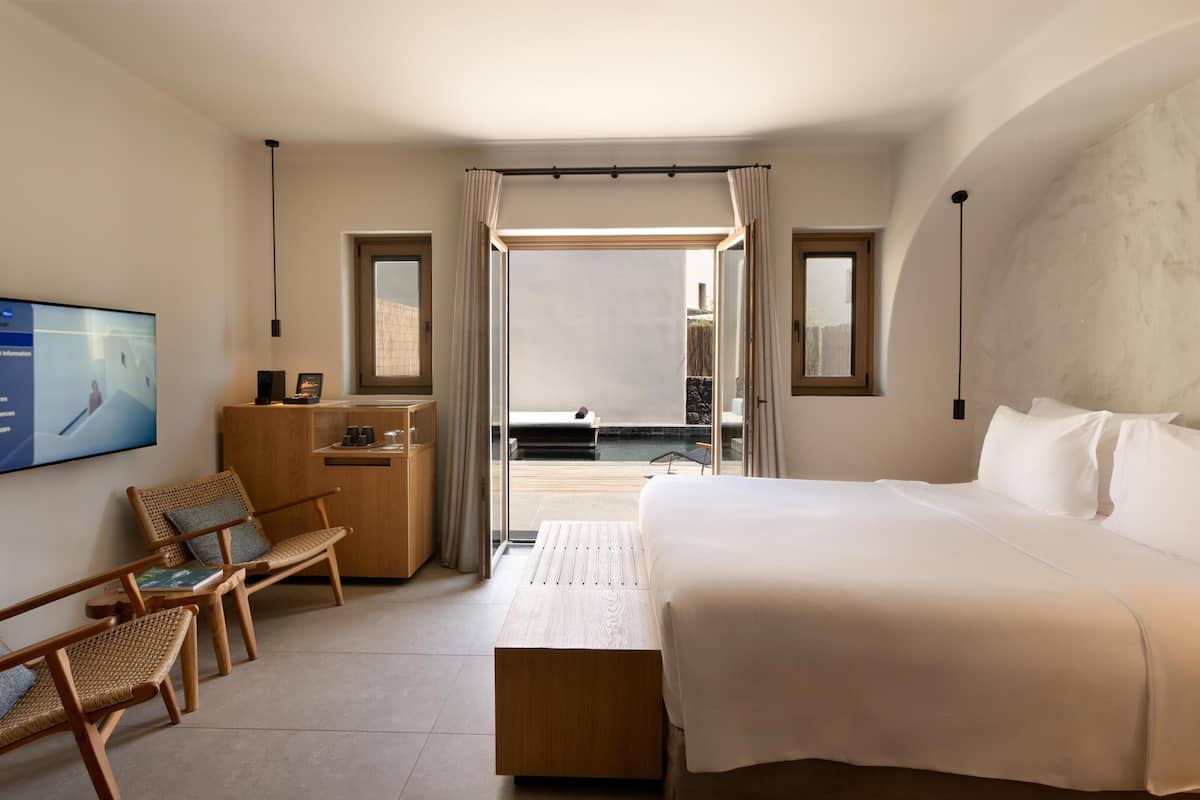 Premium kamer, terras (Plunge Pool) | 1 slaapkamer, een kluis op de kamer, een bureau