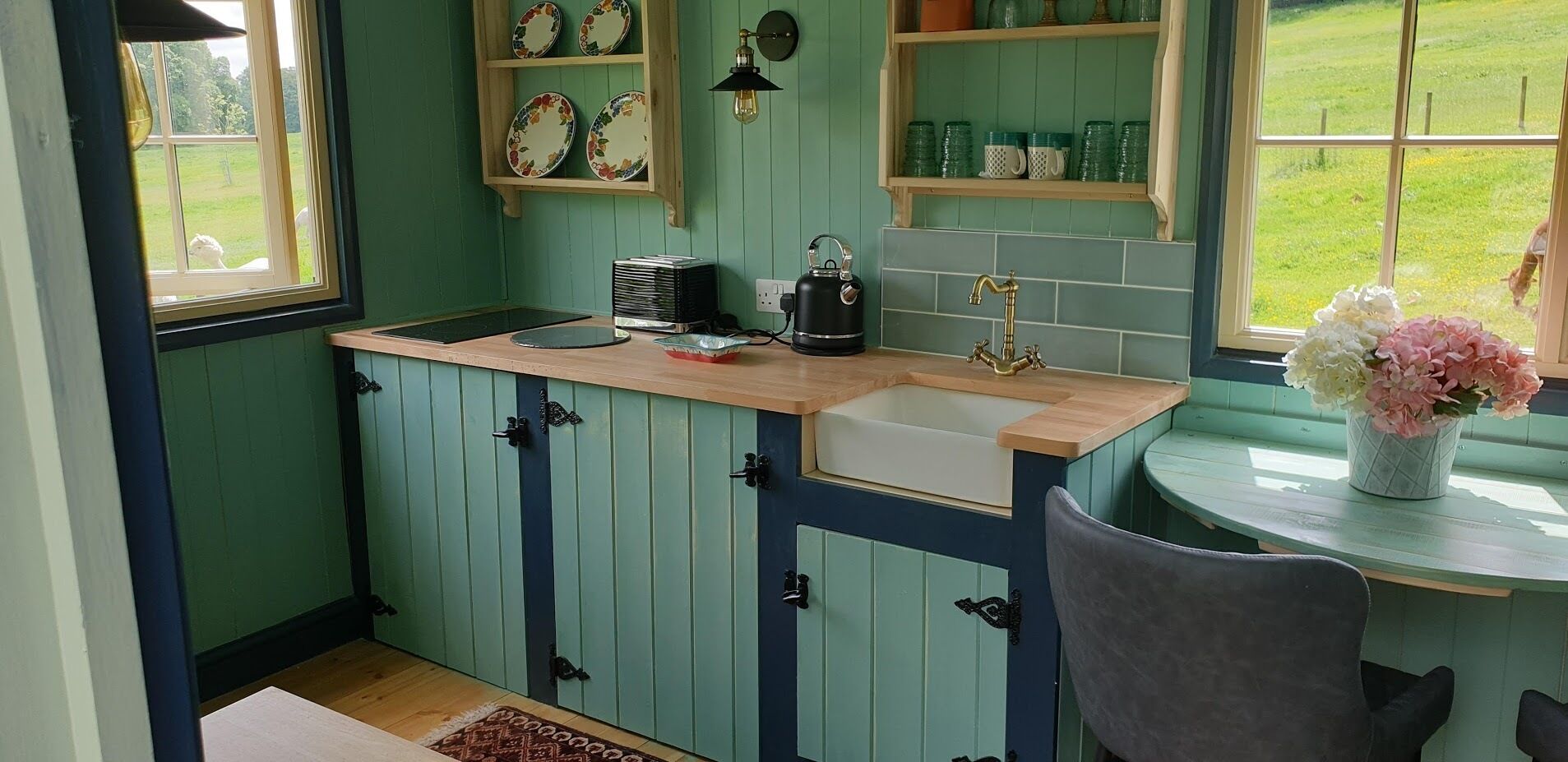 REALLY luxurious new shepherd's hut, overlooking our alpacas!