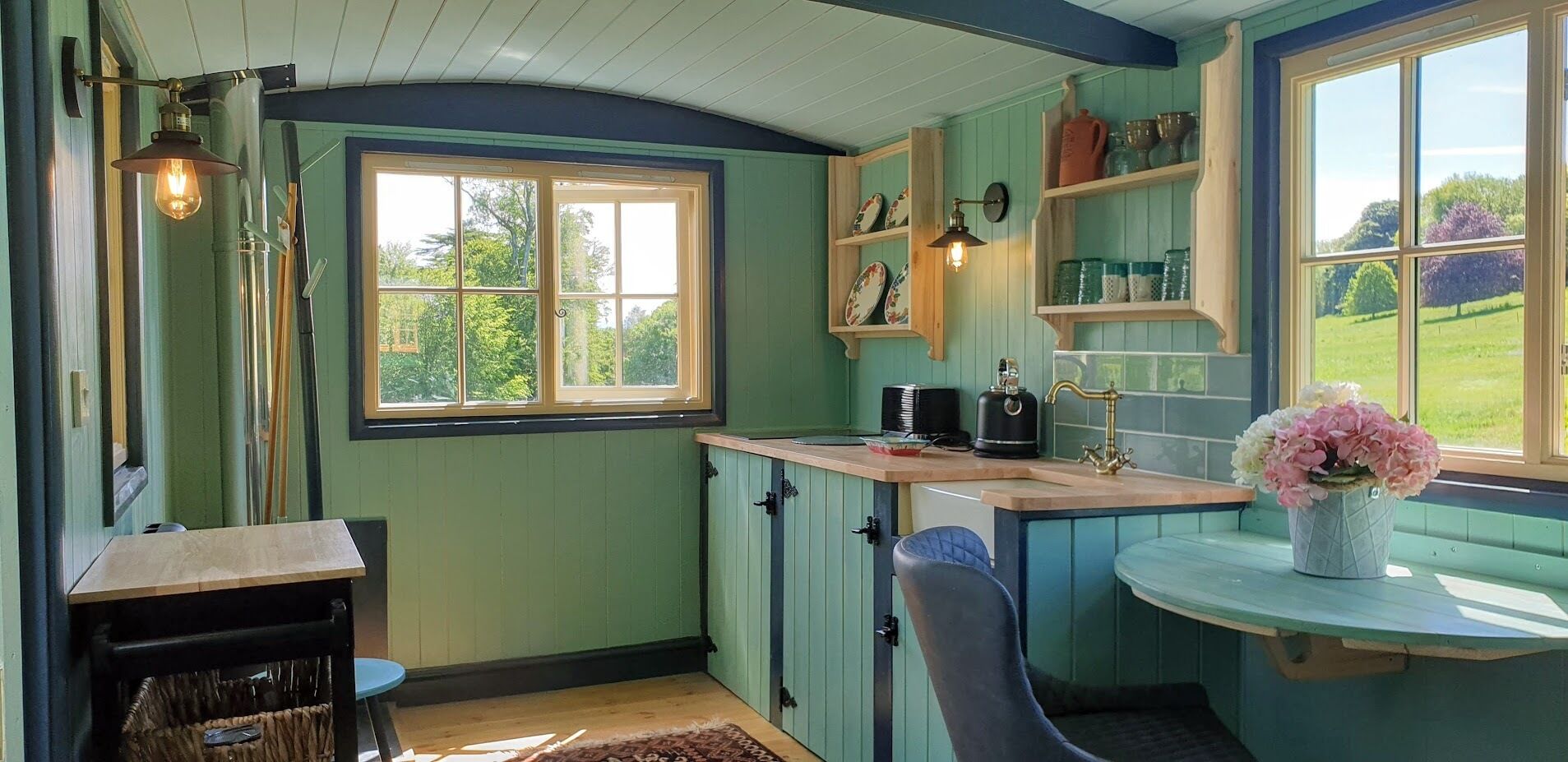 REALLY luxurious new shepherd's hut, overlooking our alpacas!