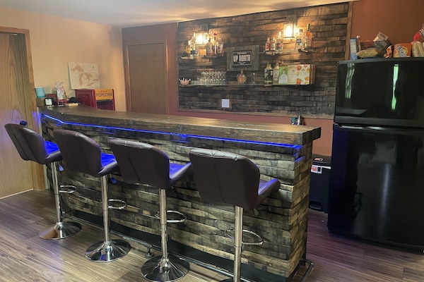 Owner built this beautiful whiskey barrel bar!