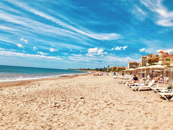 Sun-loungers, beach towels