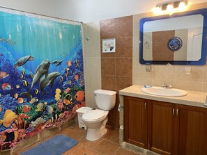 Dusche, Handtücher, Seife, Shampoo