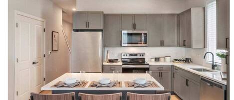 Fridge, microwave, oven, dishwasher