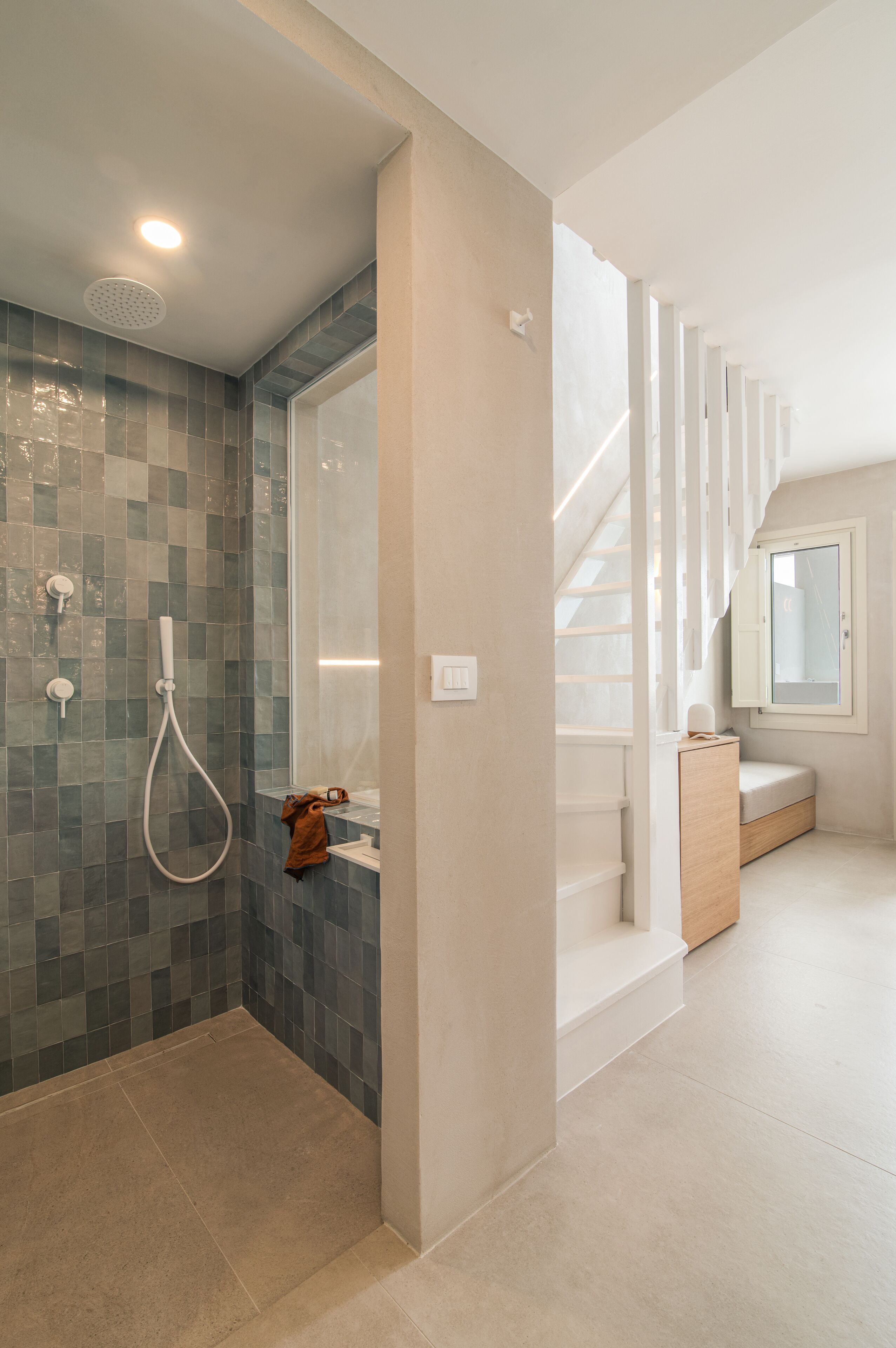 loft suite with hot tub and caldera view | bathroom | shower, rainfall showerhead, designer toiletries, hair dryer