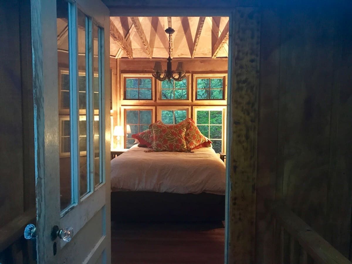 Abbie's Waterfall Treehouse - Glamping with a Hot Tub, Cookshack, View from Bed