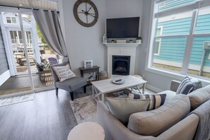 TV, fireplace, DVD player, foosball