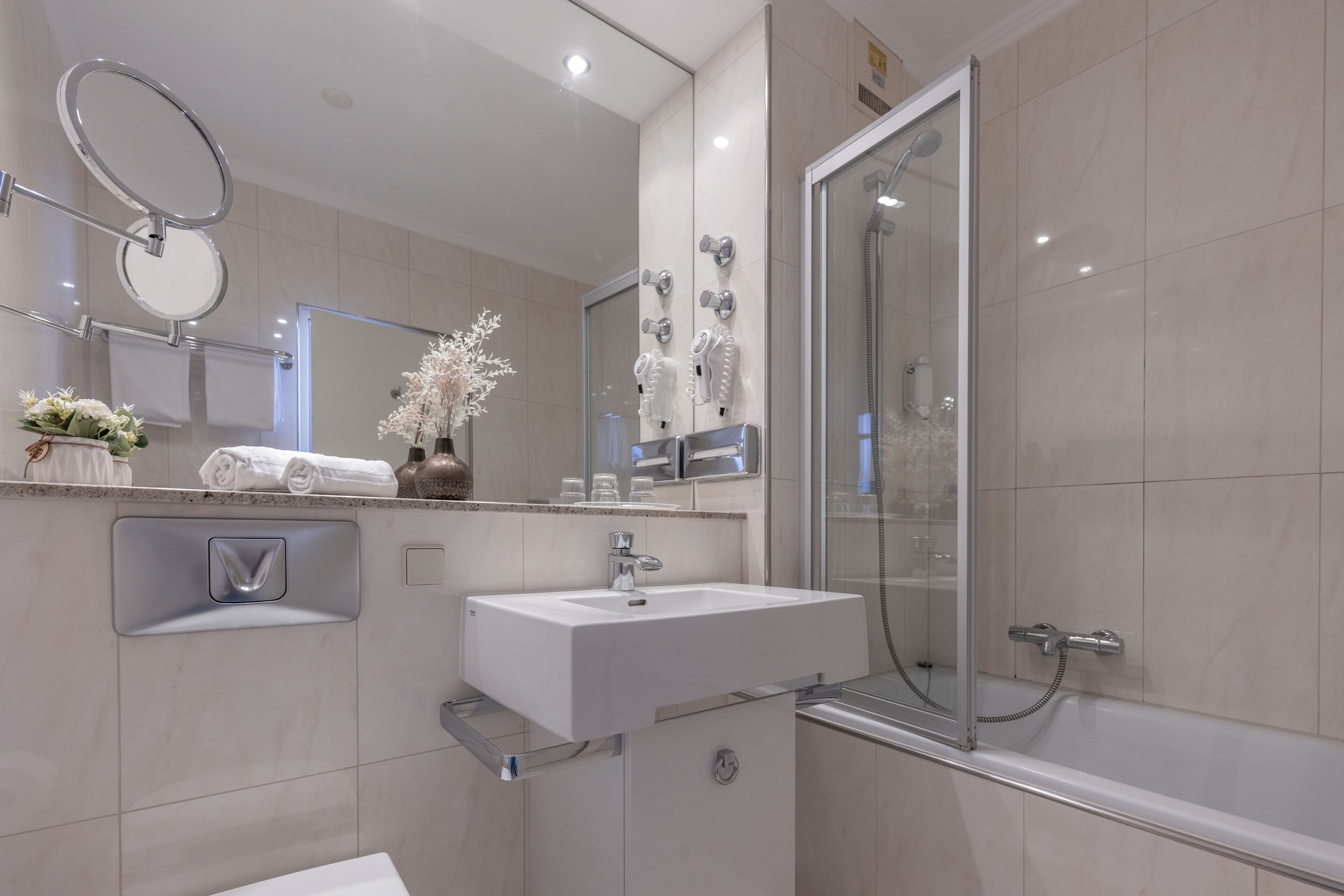 classic double or twin room | bathroom | shower, towels