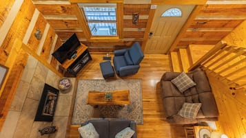 Smart TV, fireplace, DVD player, foosball