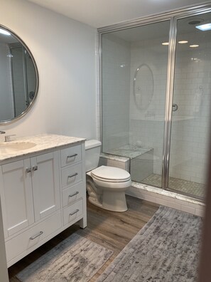 Hair dryer, towels, toilet paper