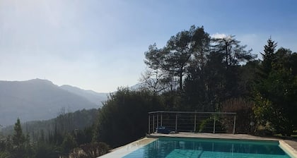 Villa with salty infinity pool and view over hills on French Riviera