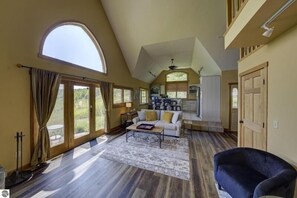 Smart TV, fireplace, foosball, books