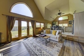 Smart TV, fireplace, foosball, books