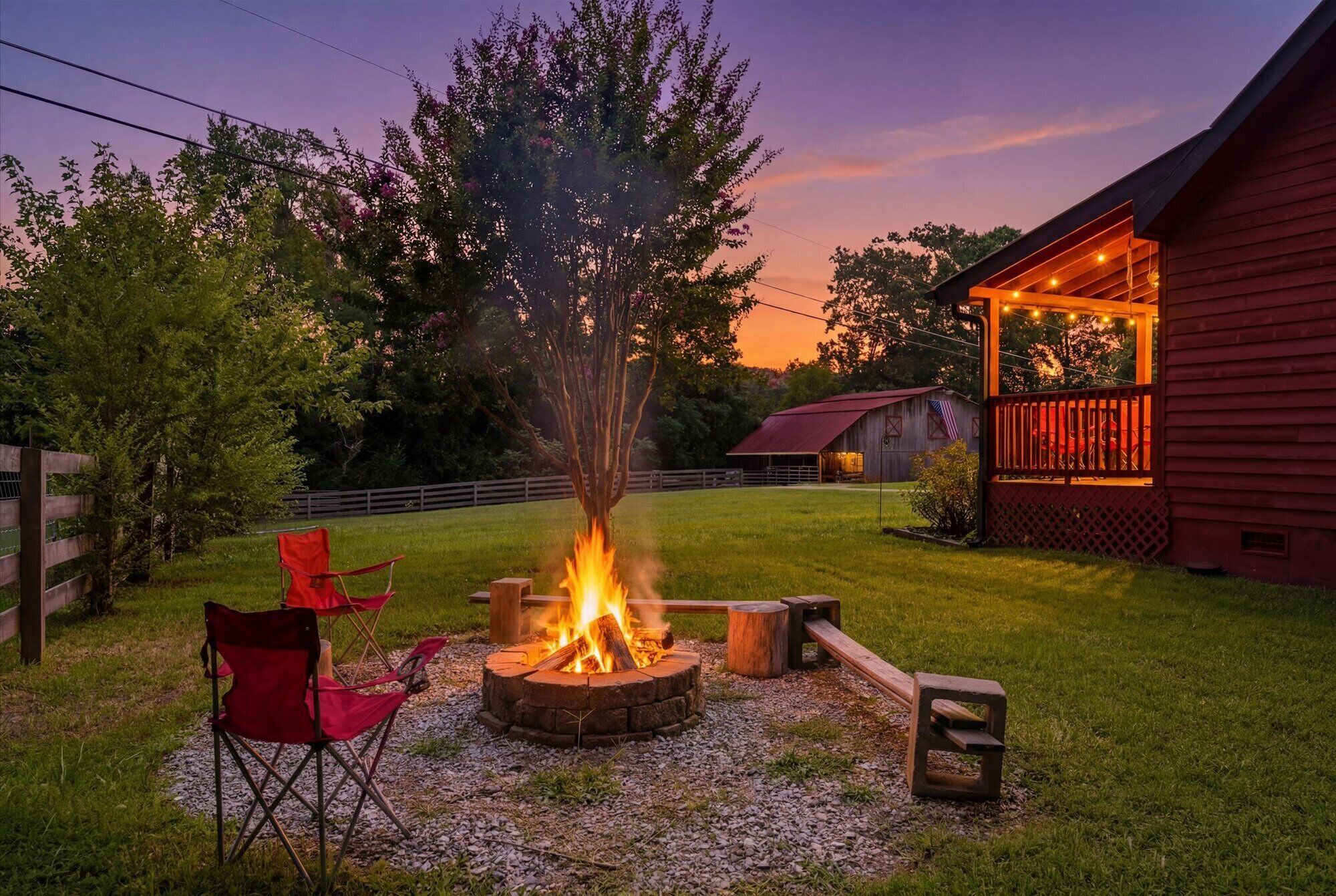 Toast s'mores at your private firepit located next to a hayfield.  
