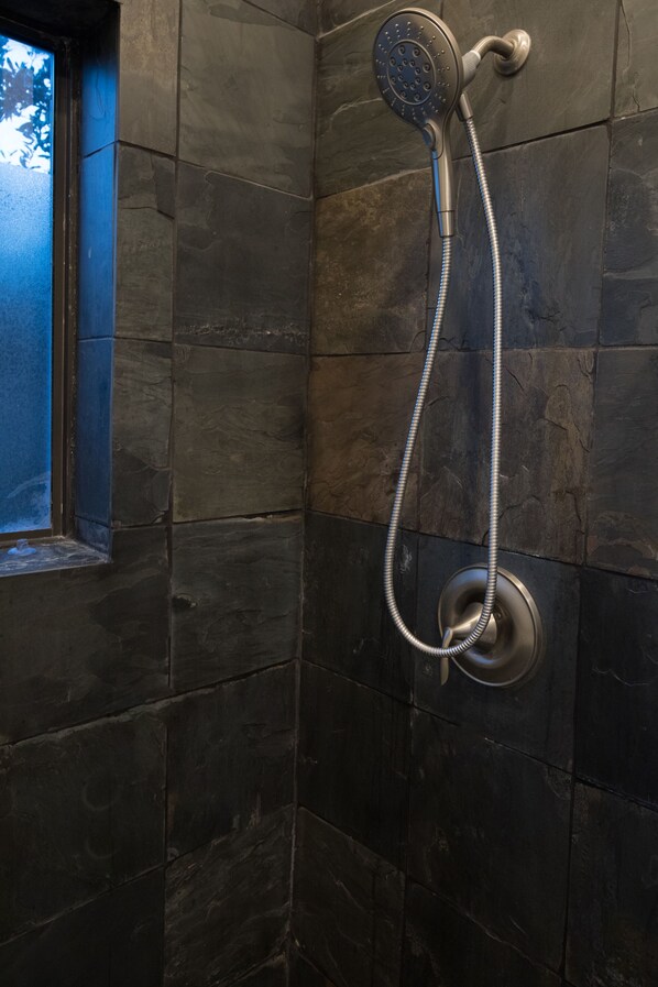 Combined shower/tub, hair dryer
