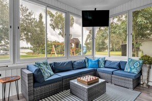 Smart TV, DVD player, table football, books