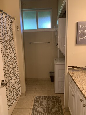 Combined shower/bathtub, hair dryer, towels, soap - Spacious home apartment in park like setting (Bellingham)