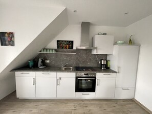 Kühlschrank, Mikrowelle, Herdplatte, Geschirrspüler