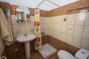 Douche, sèche-cheveux, serviettes fournies, papier toilette