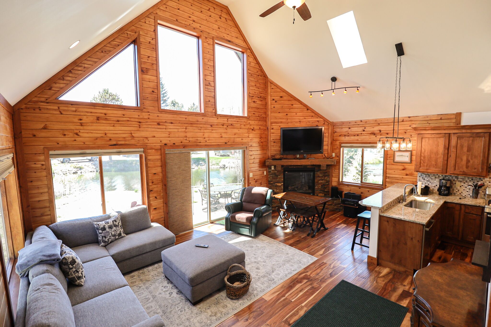 Télévision, cheminée, lecteur de DVD