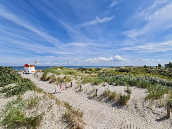 Beach nearby, sun loungers