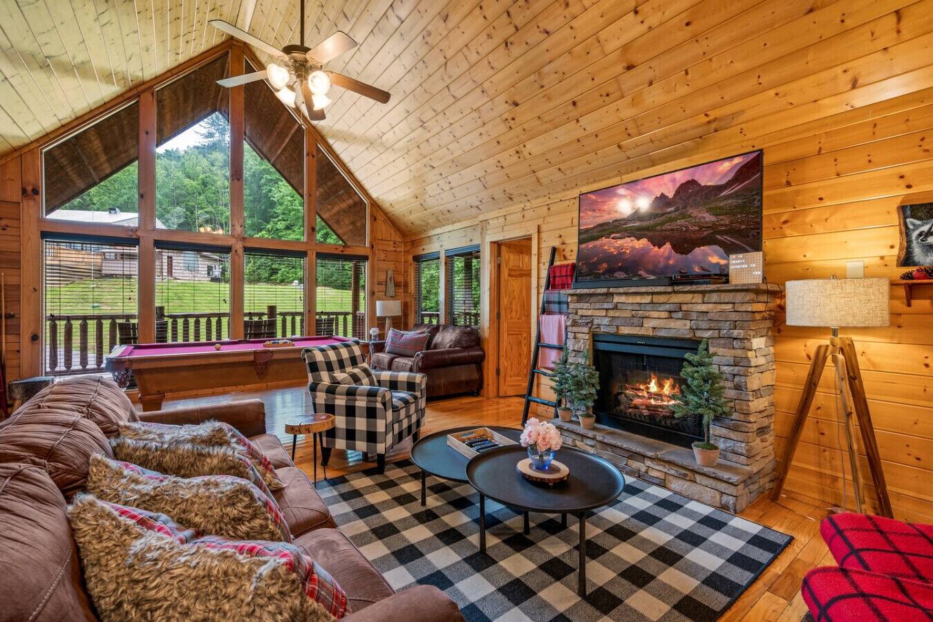 TV, fireplace