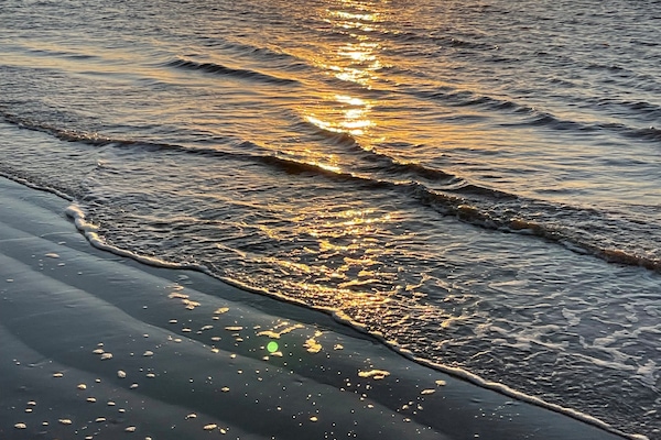 En la playa y camastros