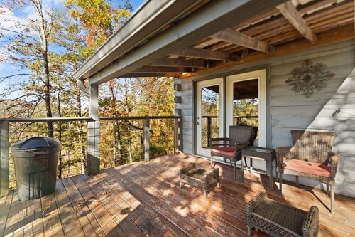 Secluded cabin sitting high above the bustling world below......