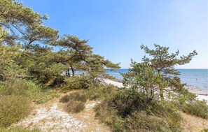 A coastal path with pine trees and a sandy beach. - Beautiful home in Nexø with kitchen (Nexø)