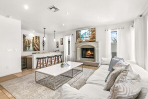 Smart TV, fireplace, video games, ping pong