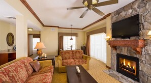 TV, fireplace, video games, ping pong