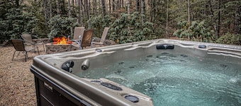 Trails End Retreat | Contemporary Asheville Home with Firepit & Hot Tub