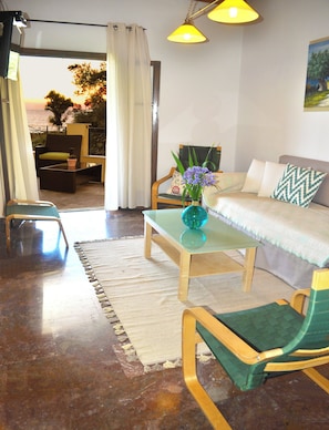 Apartment, 2 Bedrooms, Smoking, Balcony | Living room | TV - Holiday House Angelos C on Agios Gordios Beach (Corfu)