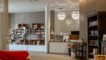 Shop and unwind in a stylish space with a reception area and seating.