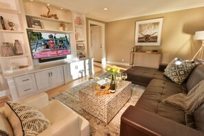 Televisio, takka, kirjoja, stereot