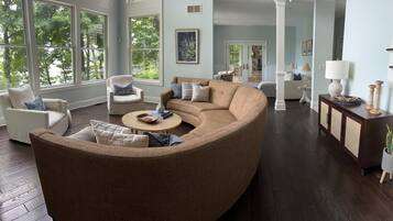 Smart TV, fireplace, video games, foosball