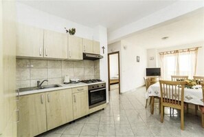 Fridge, microwave, oven, electric kettle