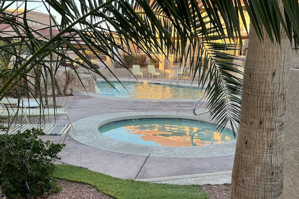 Relax by the jacuzzi or take a dip in the heated pool