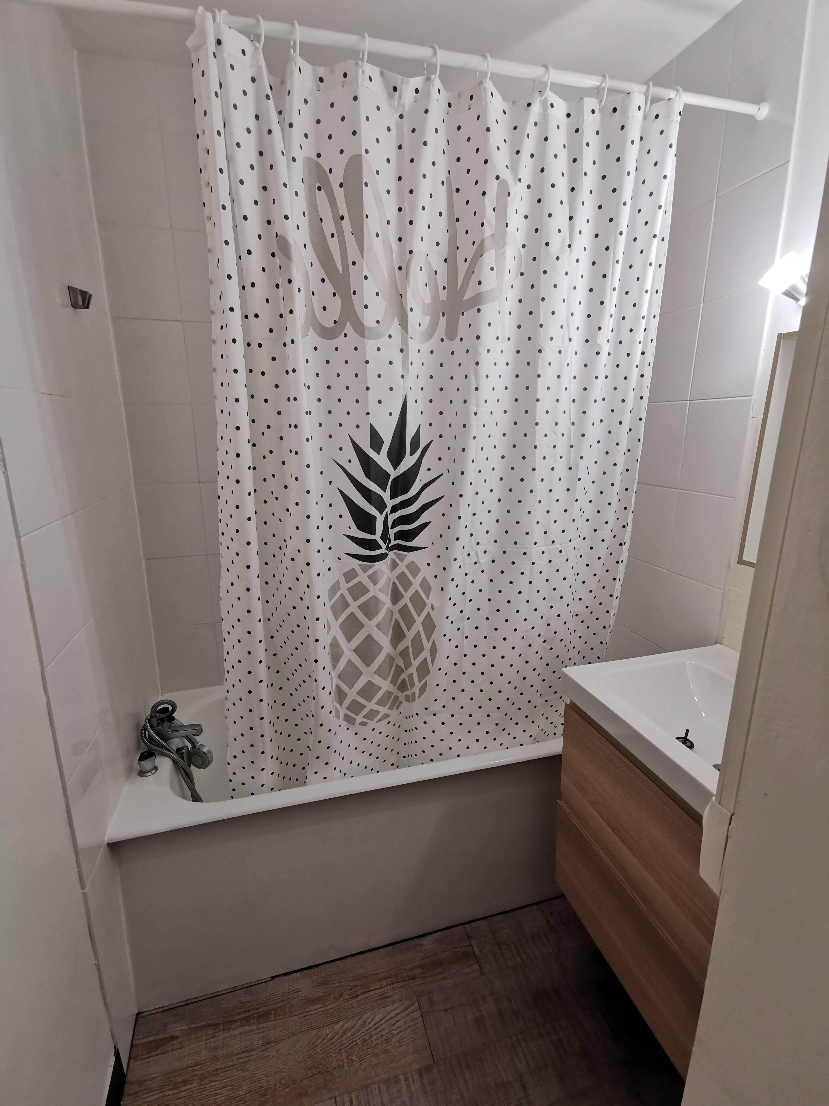 Baignoire, sèche-cheveux, savon, papier toilette