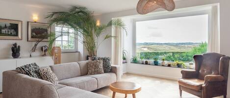 Televisión, chimenea, estéreo