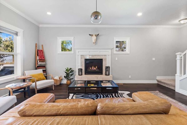 Smart TV, fireplace, video games, books